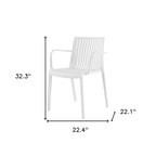Set of Two White Heavy Duty Plastic Outdoor Stacking Arm Chairs