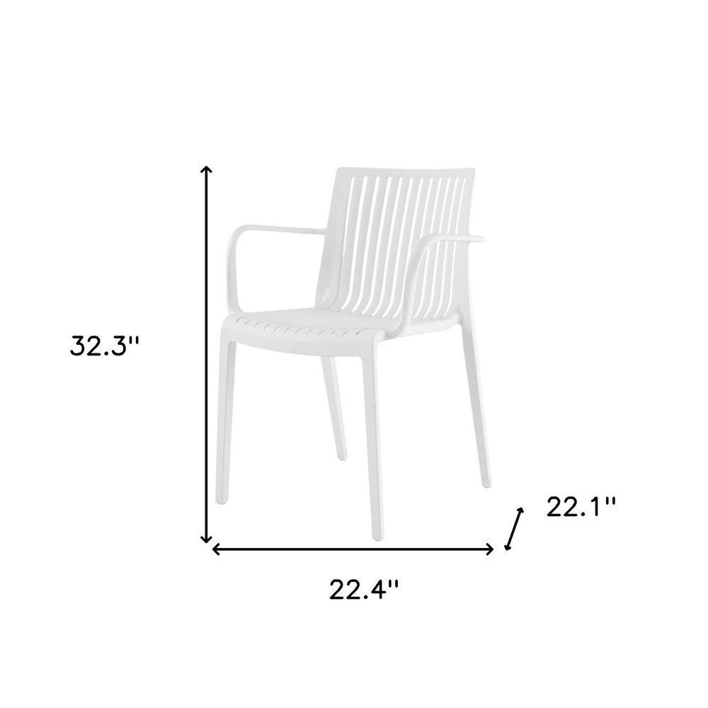 Set of Four 22" White Heavy Duty Plastic Outdoor Stacking Arm Chairs