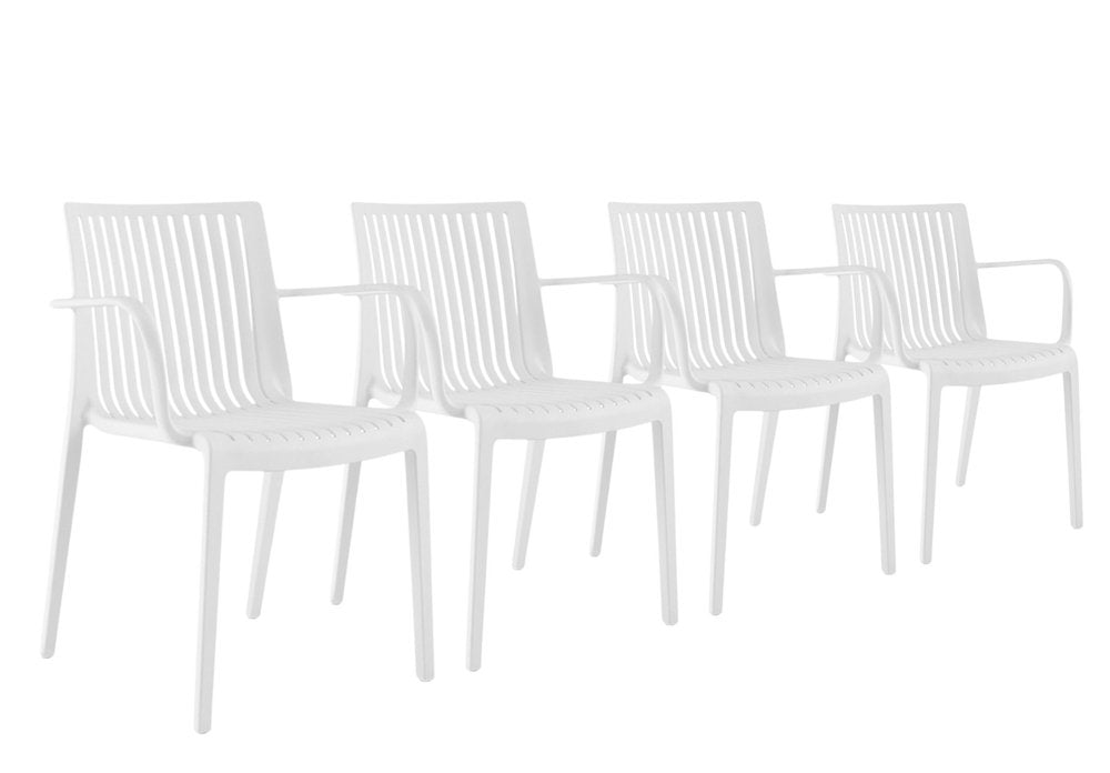 Set of Four 22" White Heavy Duty Plastic Outdoor Stacking Arm Chairs