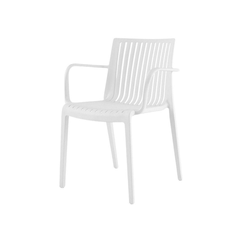 Set of Four 22" White Heavy Duty Plastic Outdoor Stacking Arm Chairs