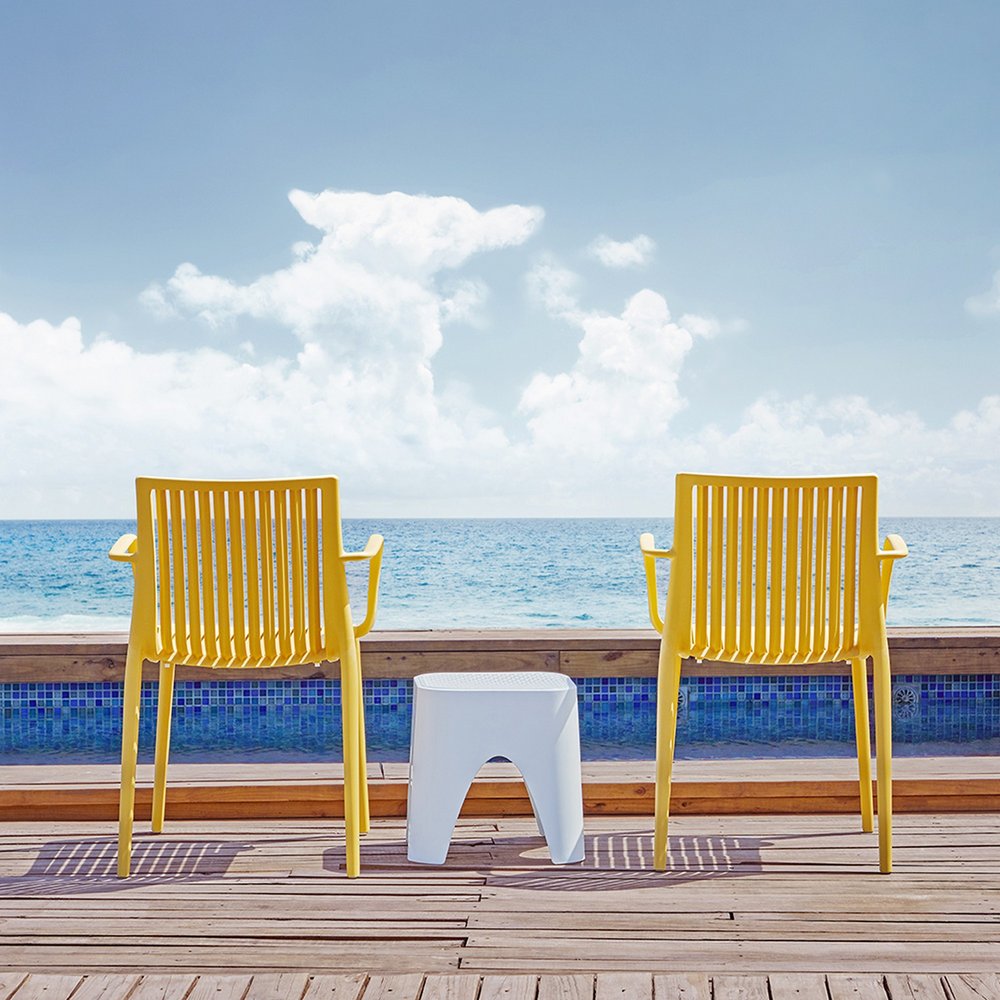 Set of Four 22" Yellow Heavy Duty Plastic Outdoor Stacking Arm Chairs