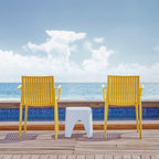 Set of Two Yellow Heavy Duty Plastic Outdoor Stacking Arm Chairs