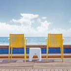 Set of Two Yellow Heavy Duty Plastic Outdoor Stacking Arm Chairs