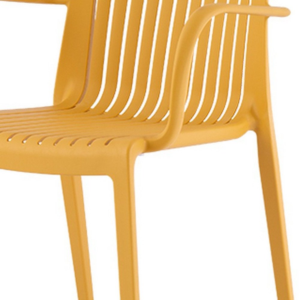Set of Two Yellow Heavy Duty Plastic Outdoor Stacking Arm Chairs