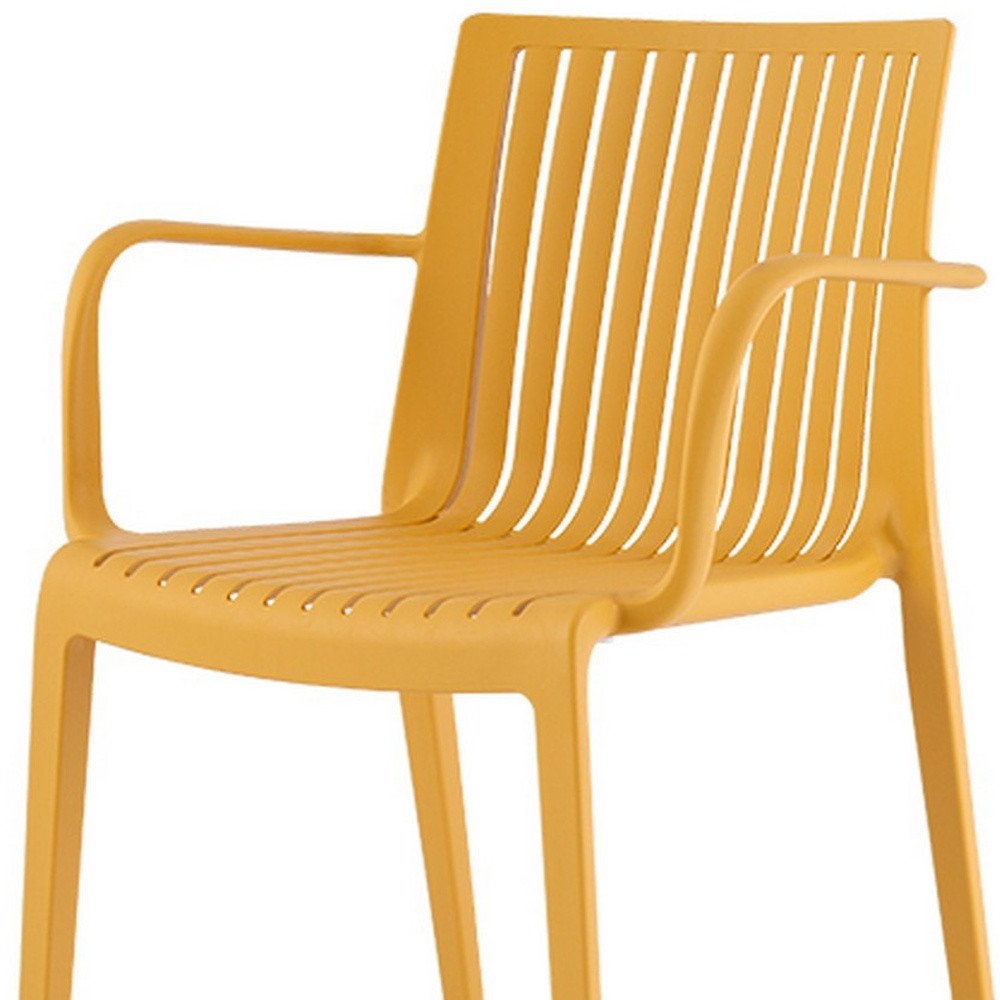 Set of Four 22" Yellow Heavy Duty Plastic Outdoor Stacking Arm Chairs