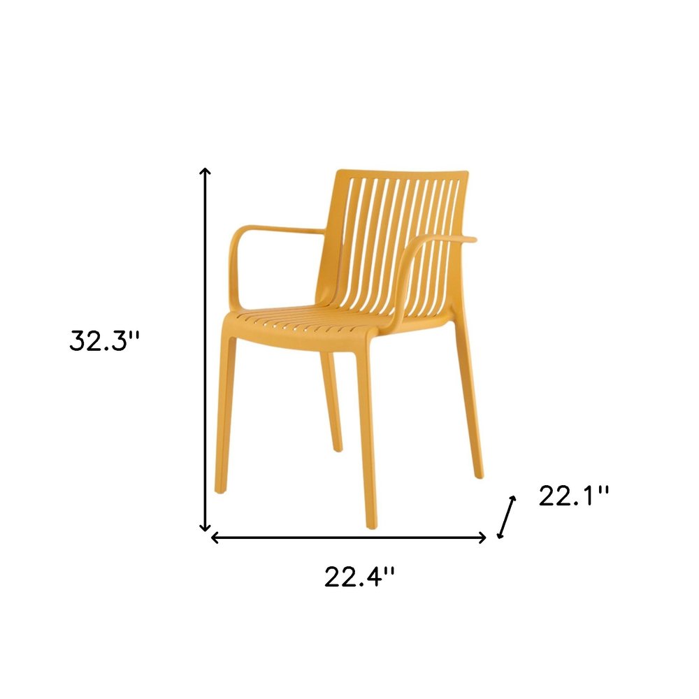 Set of Four 22" Yellow Heavy Duty Plastic Outdoor Stacking Arm Chairs