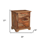 27" Brown Solid Wood Live Edge Three Drawer Nightstand