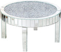 31" Silver Mirrored Glass and Faux Crystal Round Coffee Table