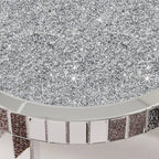 31" Silver Mirrored Glass and Faux Crystal Round Coffee Table