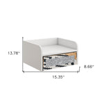 14" White Wood Faux Crystal Bling And Mirrored Glass One Drawer Floating Nightstand