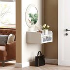 14" White Wood Faux Crystal Bling And Mirrored Glass One Drawer Floating Nightstand