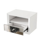 13" White Wood And Mirrored Glass One Drawer Floating Nightstand