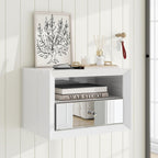 13" White Wood And Mirrored Glass One Drawer Floating Nightstand