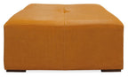 36" Orange Genuine Leather And Solid Wood Square Cocktail Table