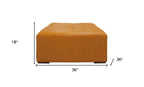 36" Orange Genuine Leather And Solid Wood Square Cocktail Table
