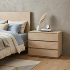 24" Natural Solid Wood Three Drawer Nightstand