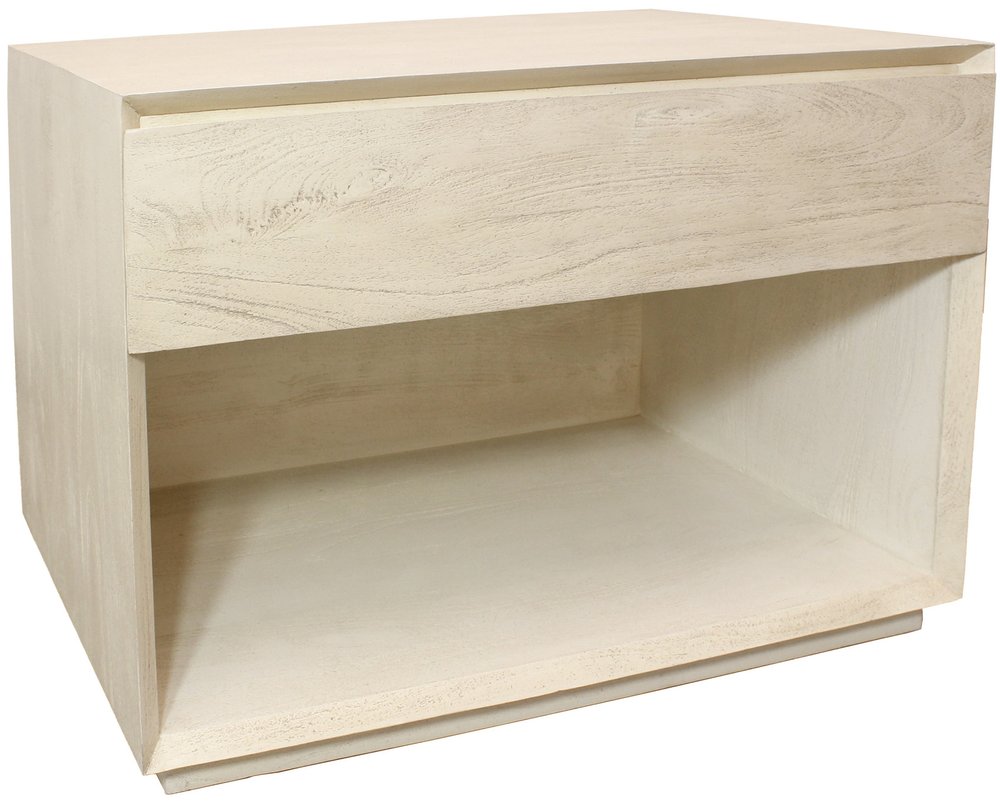 24" Natural Solid Wood Ribbed Texture One Drawer Nightstand