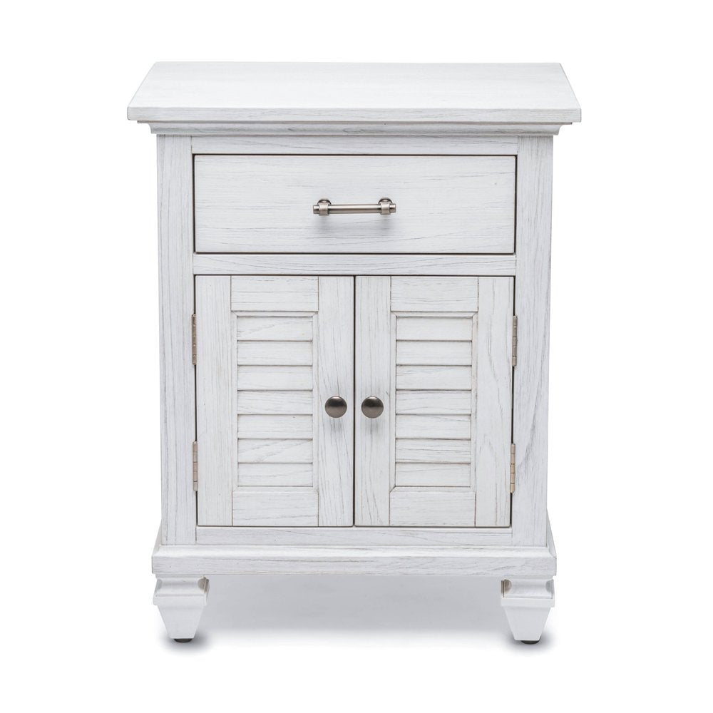 28" White Solid Wood Distressed Plantation Shutter One Drawer Nightstand With USB Port