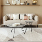 Set of Two Gray and Black Wood and Steel Round Nested Coffee Tables