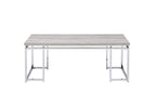 47" Oak and Silver Wood And Metal Frame Coffee Table