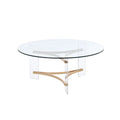 41" Clear and Gold Glass Acrylic and Brass Round Coffee Table
