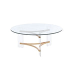 41" Clear and Gold Glass Acrylic and Brass Round Coffee Table