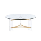 41" Clear and Gold Glass Acrylic and Brass Round Coffee Table