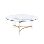 41" Clear and Gold Glass Acrylic and Brass Round Coffee Table