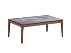 47" Gray and Walnut Stone And Solid Wood Coffee Table