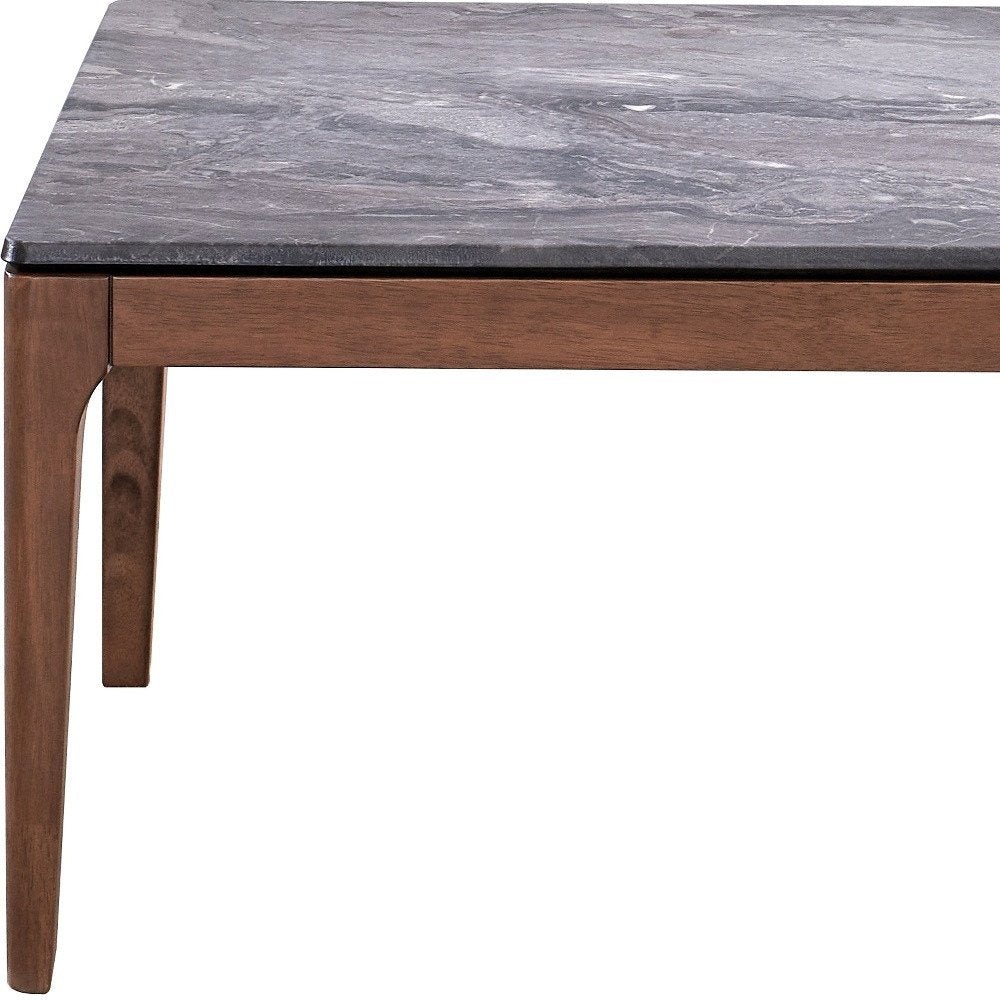 47" Gray and Walnut Stone And Solid Wood Coffee Table