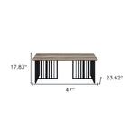 47" Oak and Black Wood And Metal Distressed Frame Coffee Table