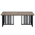 47" Oak and Black Wood And Metal Distressed Frame Coffee Table