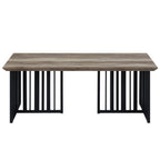 47" Oak and Black Wood And Metal Distressed Frame Coffee Table