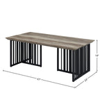 47" Oak and Black Wood And Metal Distressed Frame Coffee Table