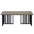 47" Oak and Black Wood And Metal Distressed Frame Coffee Table