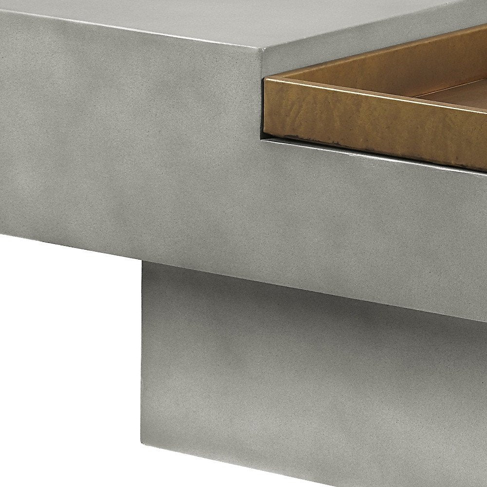 32" Gray Cement Square Distressed Pedestal Coffee Table