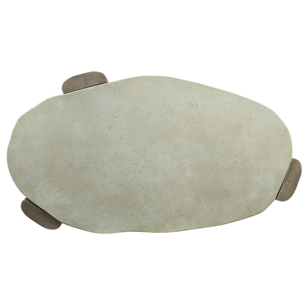 47" Beige and Oak Distressed Cement Oval Coffee Table