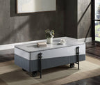 47" Gray White and Black Faux Marble Wood and Steel Lift Top Coffee Table