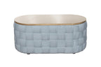 41" Natural and Blue Wood And Woven Fabric Oval Coffee Table