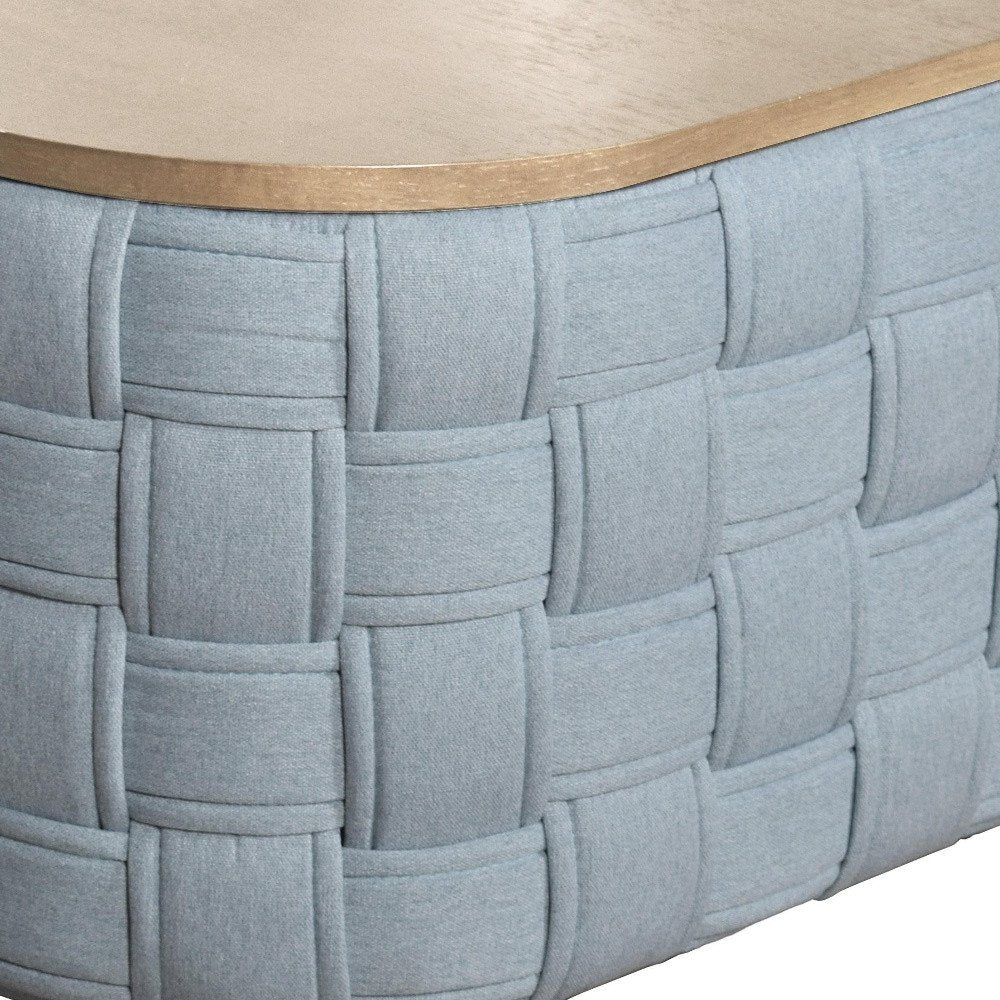 41" Natural and Blue Wood And Woven Fabric Oval Coffee Table