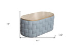 41" Natural and Blue Wood And Woven Fabric Oval Coffee Table