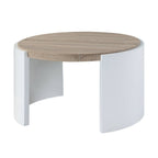 33" Oak and White Wood Round Partial Frame Coffee Table