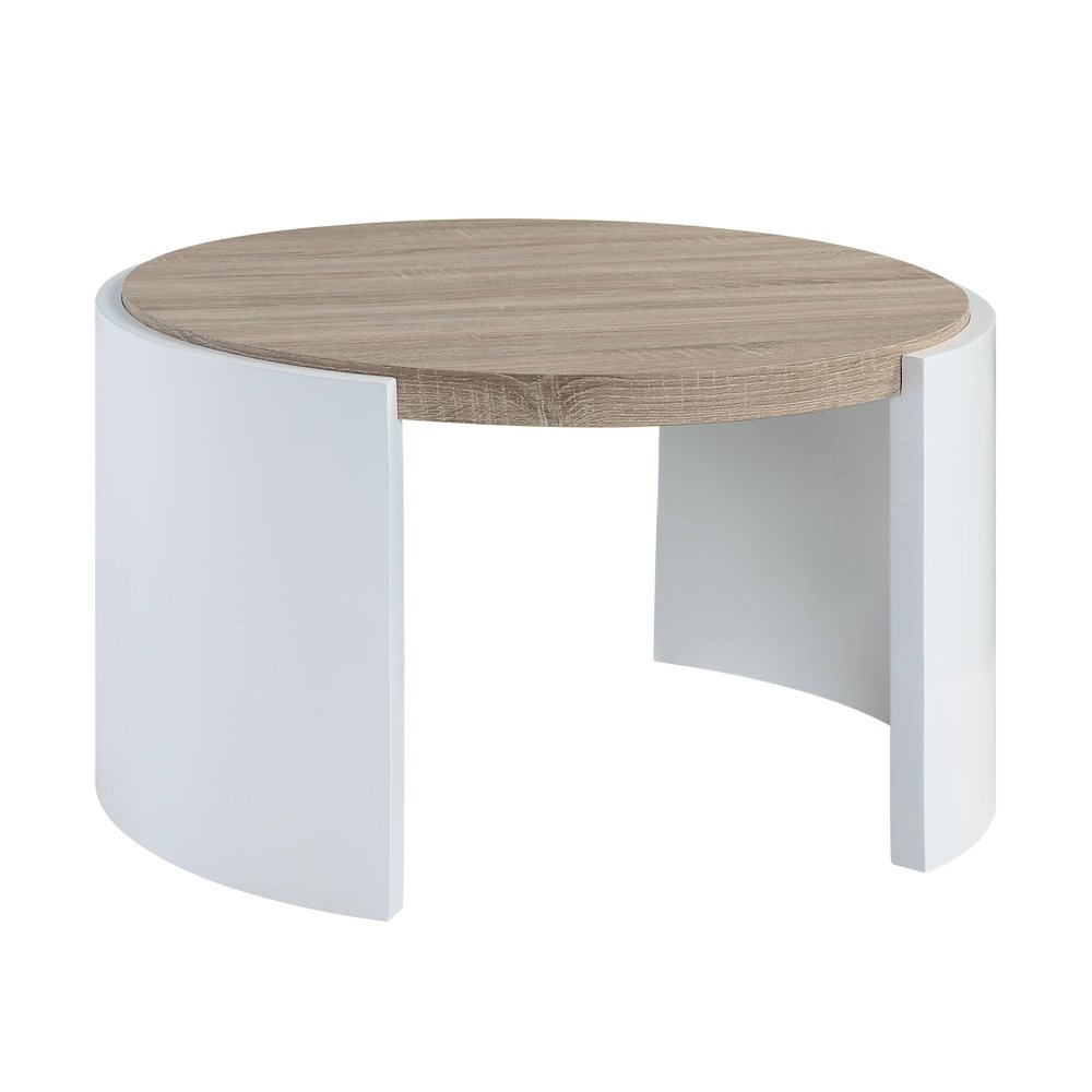 33" Oak and White Wood Round Partial Frame Coffee Table