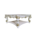 58" Ivory and Gold Wood Square Coffee Table With Shelf