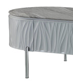 47" Gray Wood and Steel Oval Coffee Table With Drawer