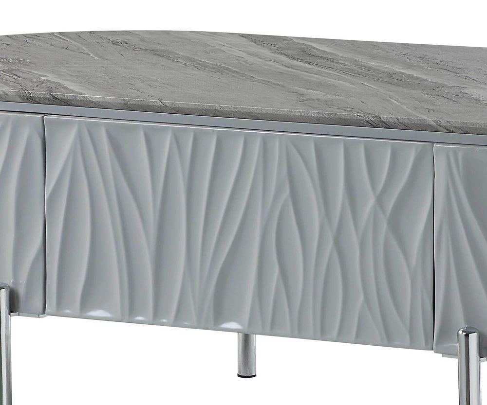 47" Gray Wood and Steel Oval Coffee Table With Drawer