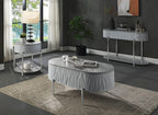 47" Gray Wood and Steel Oval Coffee Table With Drawer