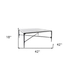 42" Black and White Genuine Marble And Iron Square Coffee Table