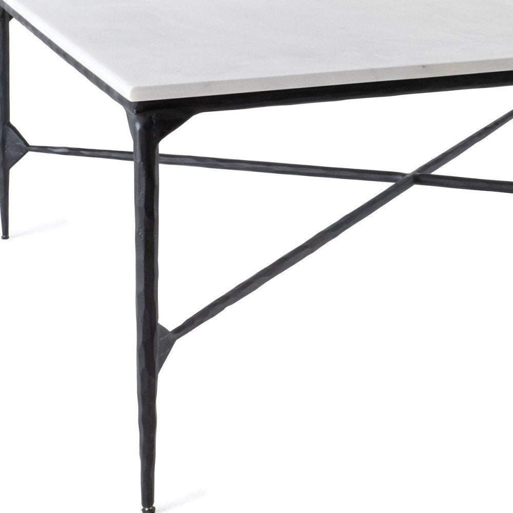 42" Black and White Genuine Marble And Iron Square Coffee Table