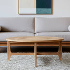 39" Natural and White Solid Wood Round Distressed Coffee Table